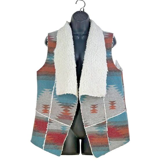Faux Sherpa Fur Lined Aztec Print Western Cowgirl Rodeo Vest Size XLarge - Picture 2 of 6